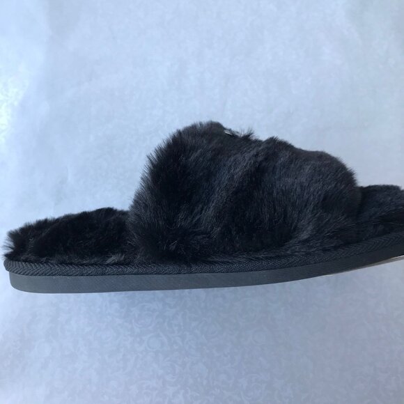 H Halston Faux fur memory foam insoles slippers Black  Size : L (9) - Picture 4 of 5